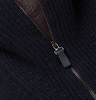 Brioni - Leather-Trimmed Cashmere Half-Zip Sweater - Navy