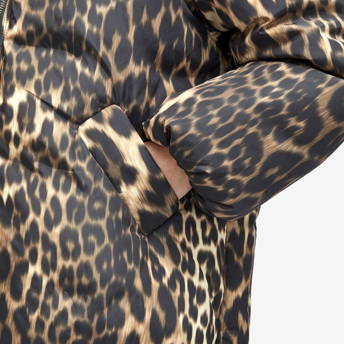 GANNI Women's Leopard Puffer Jacket in Almond Milk
