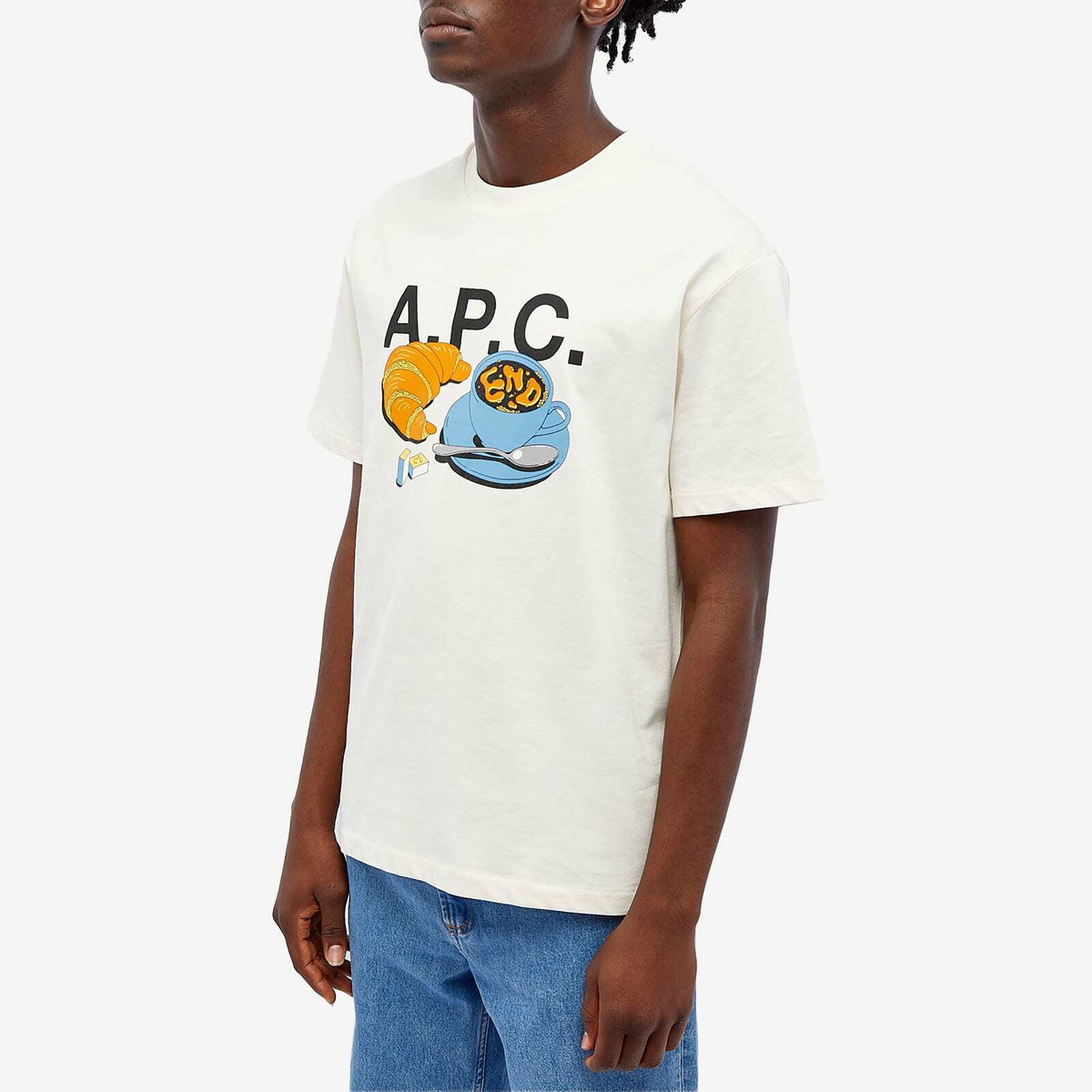 END. x A.P.C. Men's 'Coffee Club' Cedric T-Shirt in Off White A.P.C.