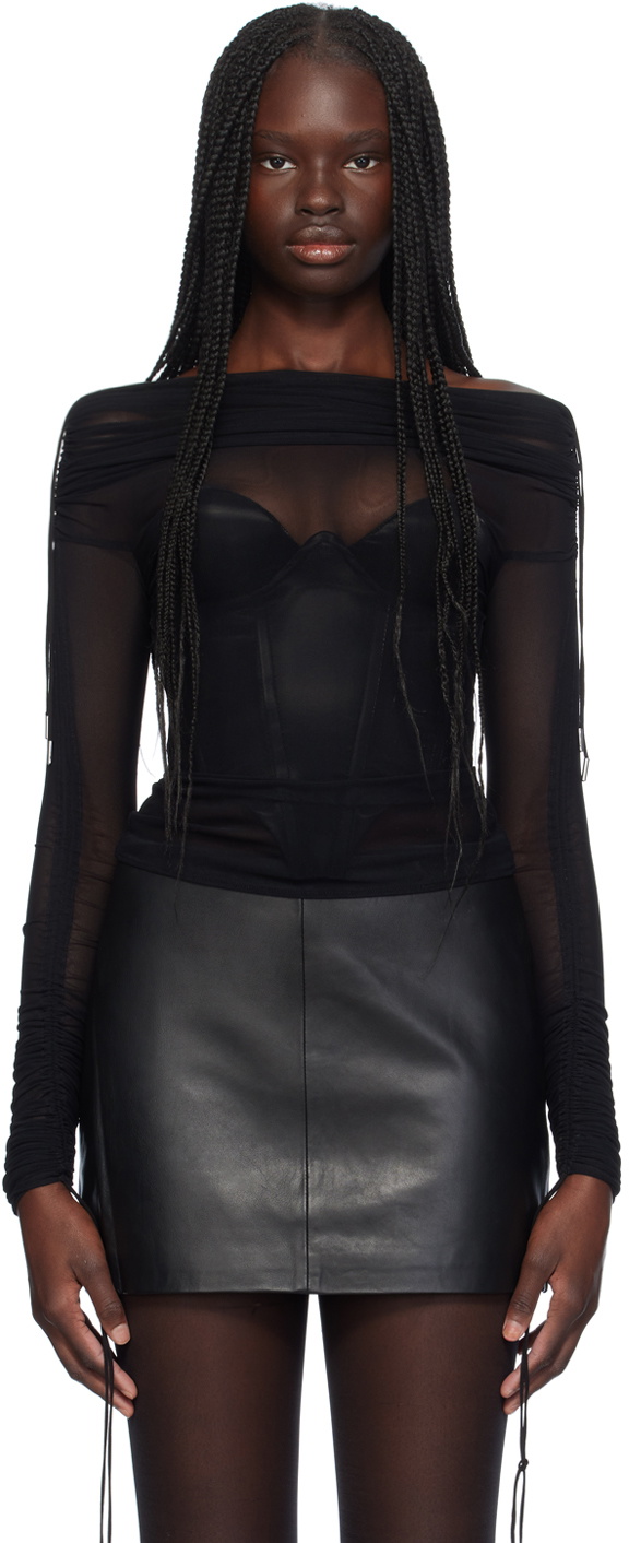 Atlein SSENSE Exclusive Black Off-The-Shoulder Long Sleeve T-Shirt