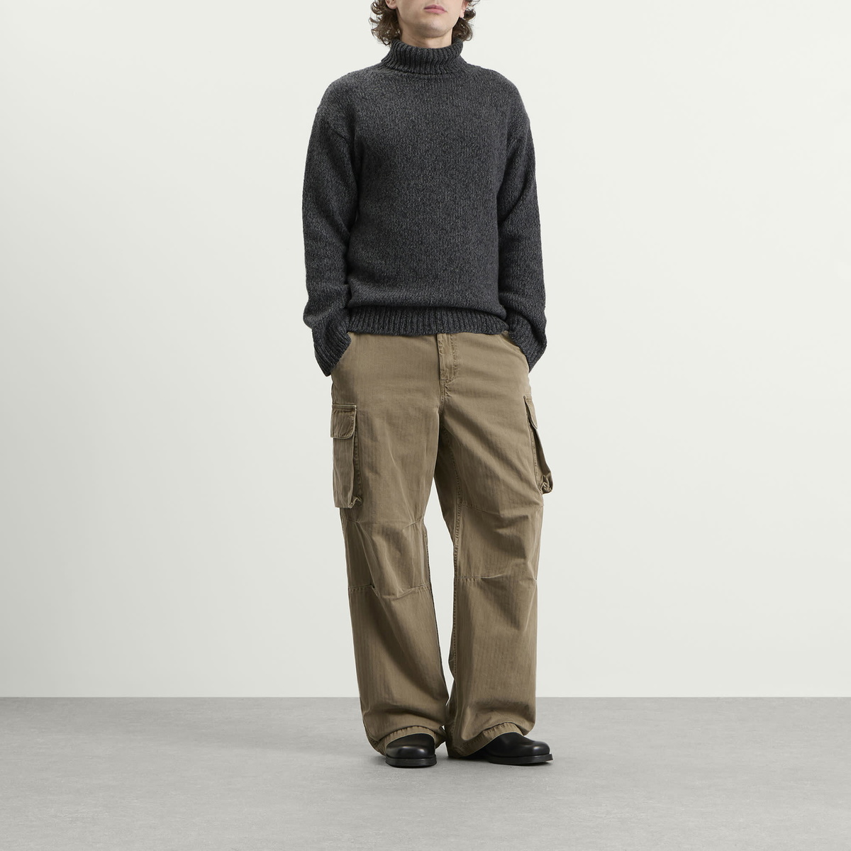 Our Legacy Men's Slub Twisted Wool Popover Turtleneck in Ash Grey