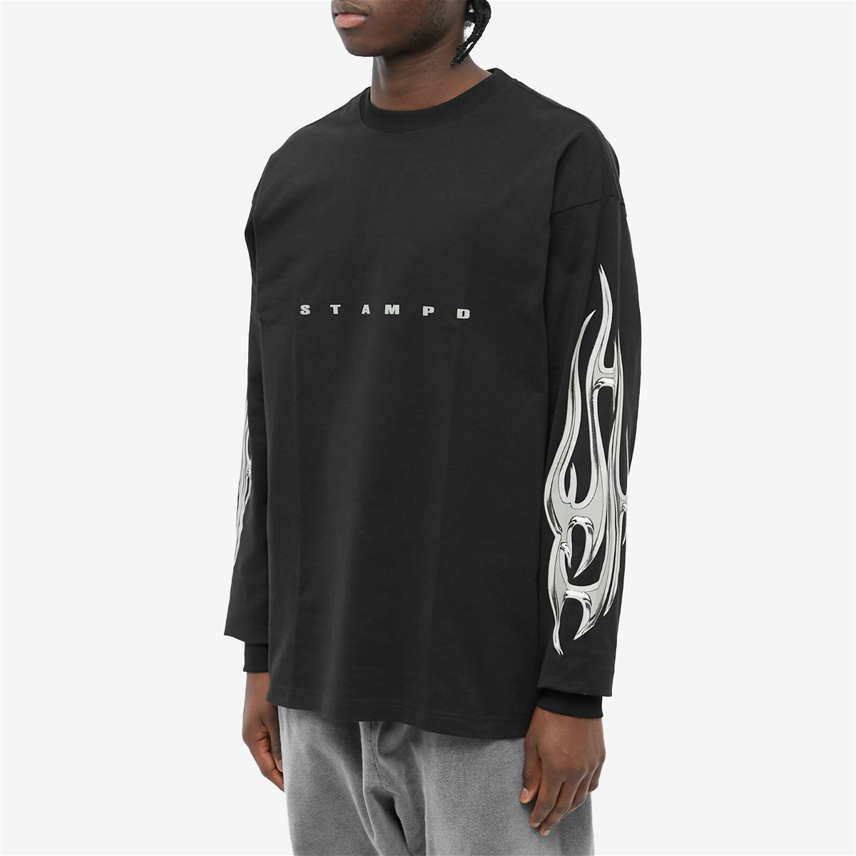 Stampd Men's Chrome Flame Long Sleeve Relaxed T-Shirt in Black Stampd