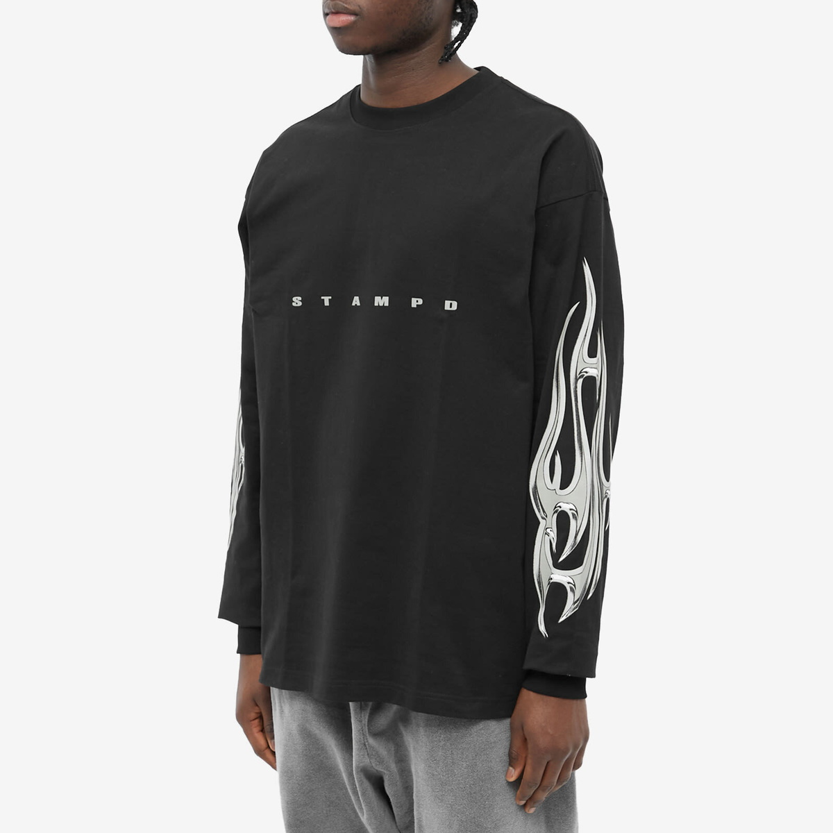 Stampd Men's Chrome Flame Long Sleeve Relaxed T-Shirt in Black