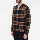 Universal Works Men's Check Wool Fleece Cardigan in Brown