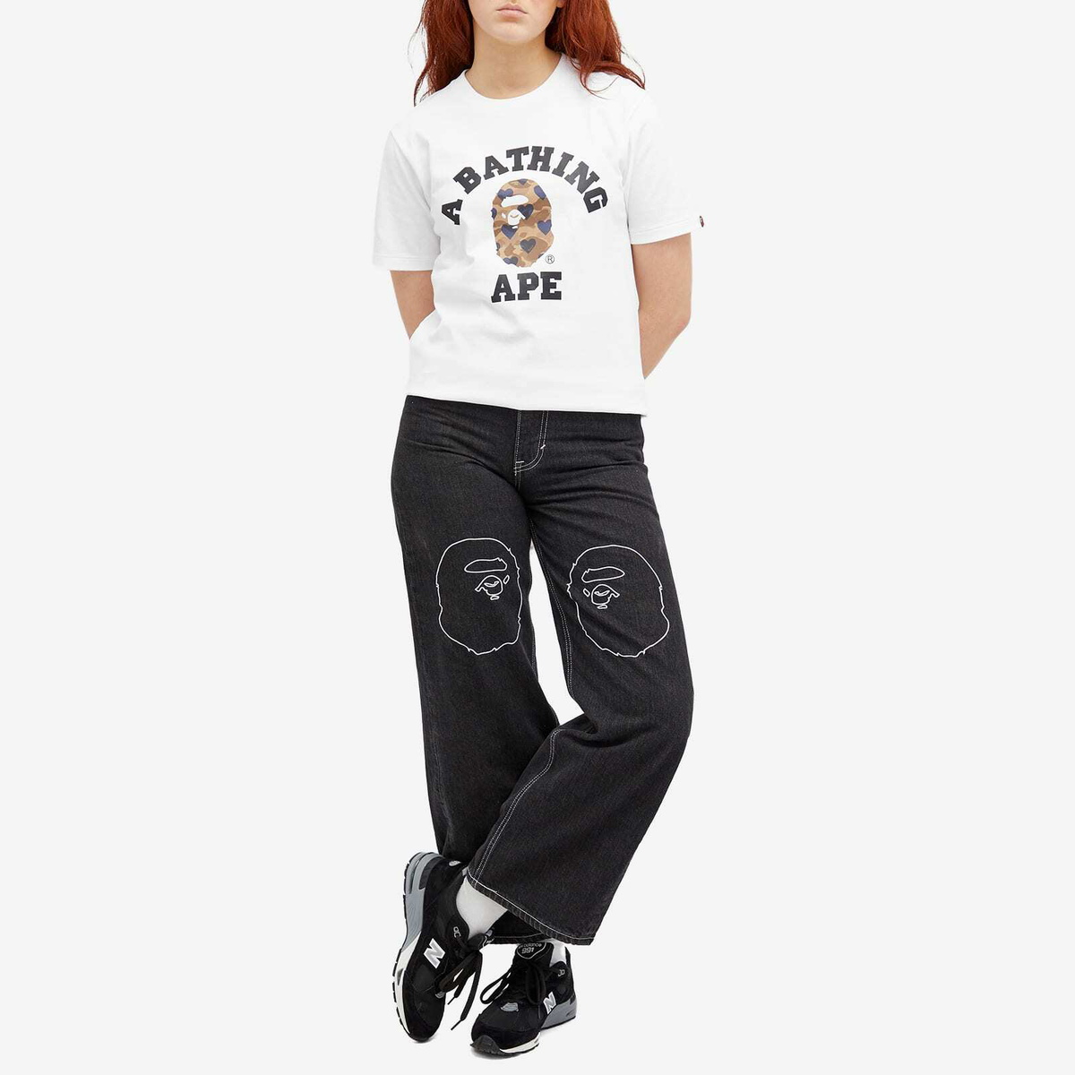 A Bathing Ape Women's I love Bape College T-Shirt in White X Brown