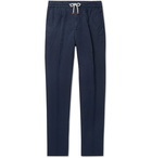 Brunello Cucinelli - Slim-Fit Pleated Cotton and Linen-Blend Drawstring Trousers - Blue