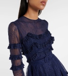 Costarellos Frill-trimmed tiered lace gown