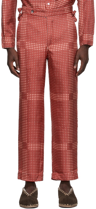 Photo: Bode SSENSE Exclusive Red Shelter Plaid Side-Tie Trousers