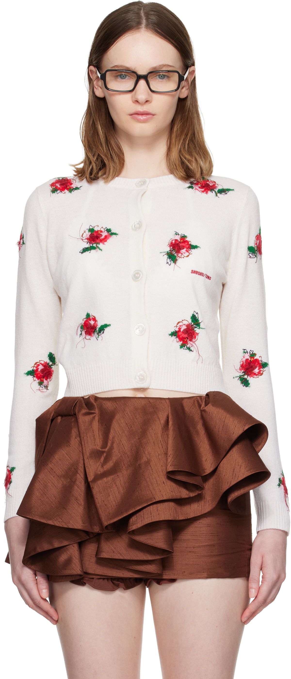 SHUSHU/TONG White Threadwork Knit Cardigan