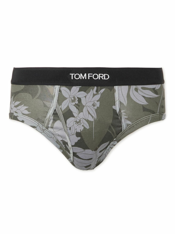 Photo: TOM FORD - Floral-Print Stretch-Cotton Briefs - Green