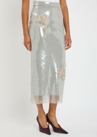 Huishan Zhang Oakley Floral-appliquéd Sequin Midi Skirt Silver