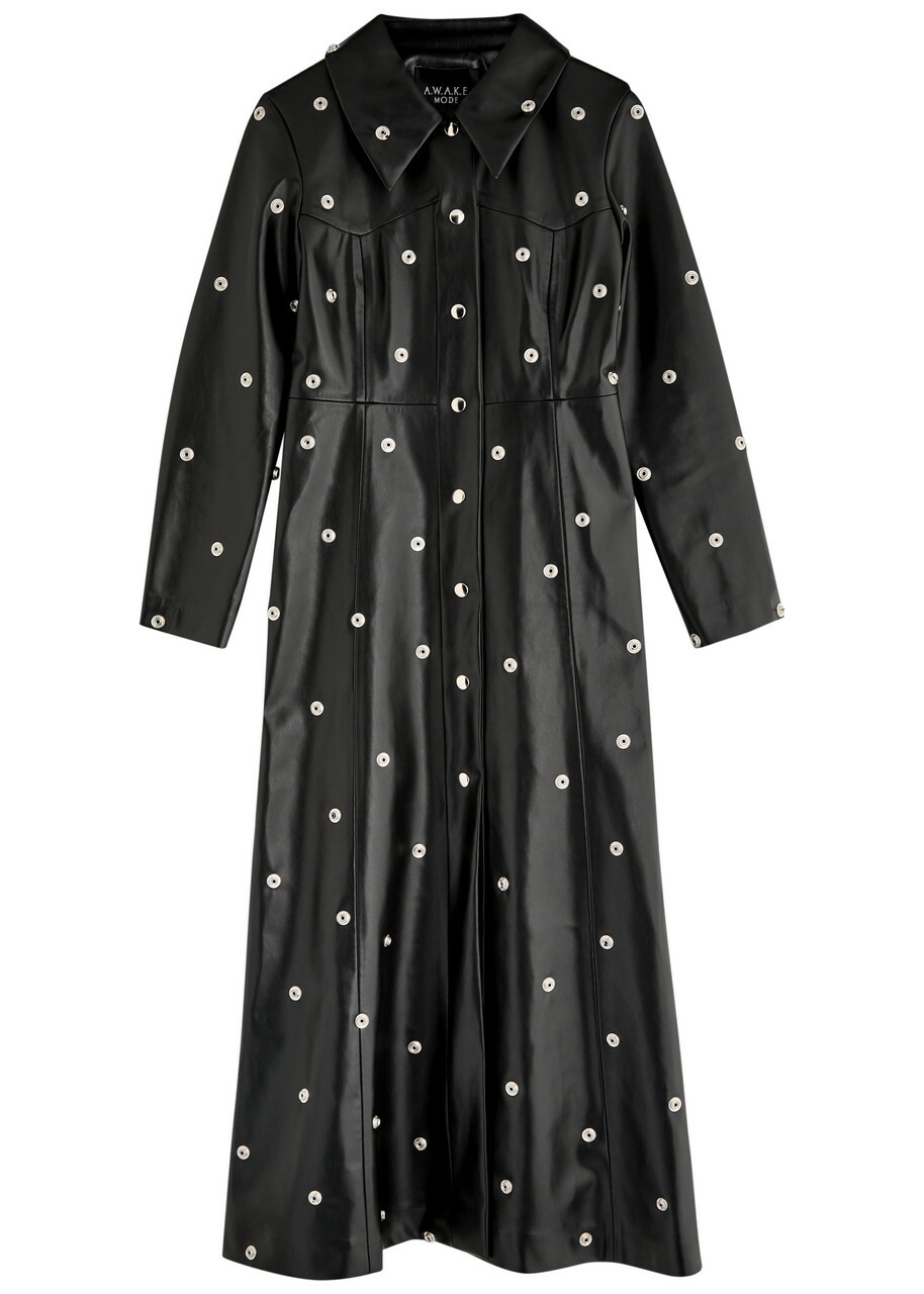A.W.A.K.E Mode Stud-embellished Faux Leather Coat Black