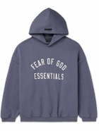 FEAR OF GOD ESSENTIALS - Logo-Print Appliquéd Cotton-Blend Jersey Hoodie - Blue