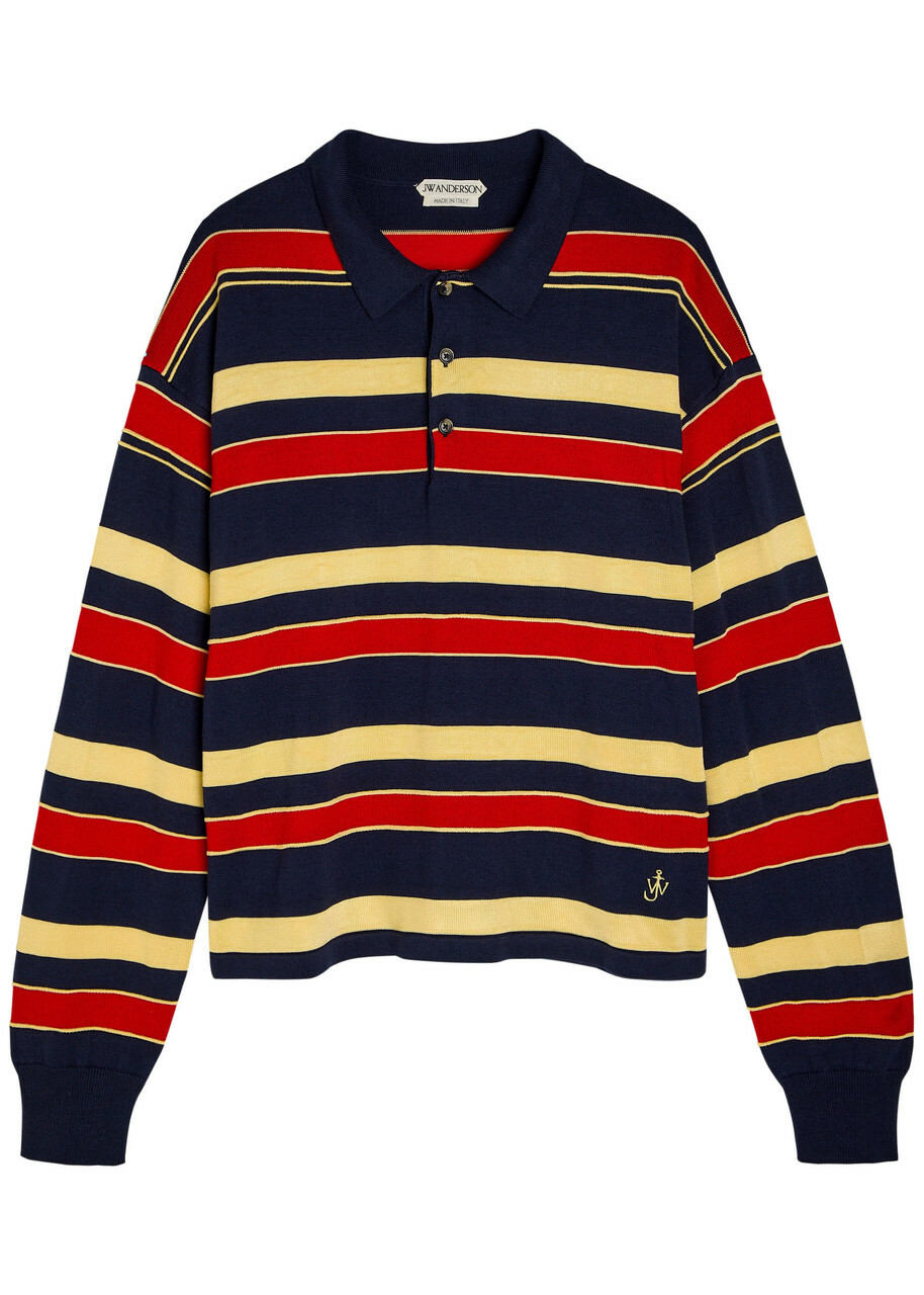 JW Anderson Striped Knit Polo Shirt Navy