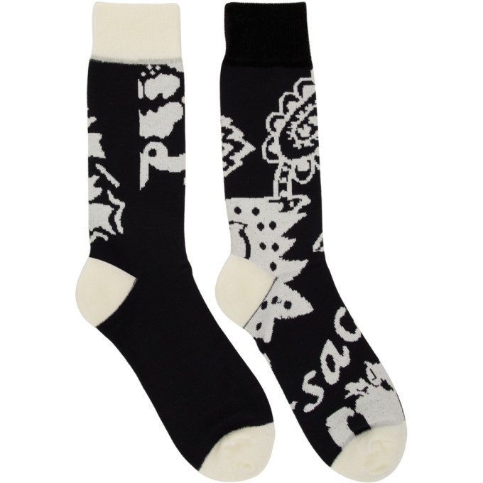 Sacai Black and White Floral Socks Sacai
