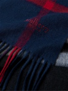 Mulberry - Logo-Embroidered Fringed Checked Wool Scarf