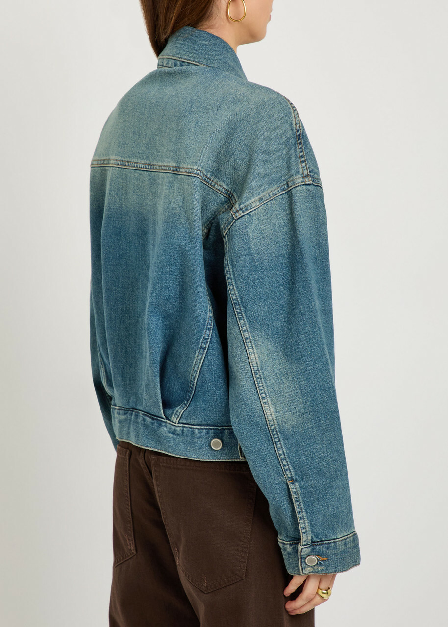Good American Cropped Denim Trucker Jacket Blue