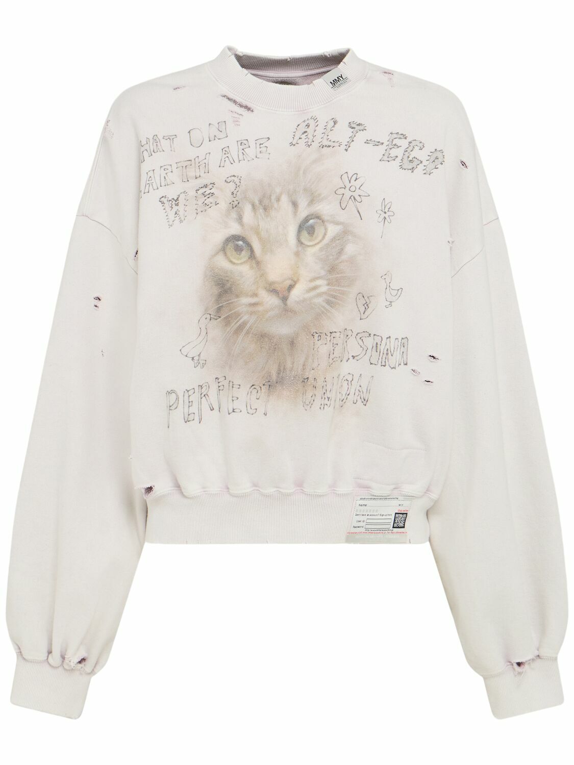 MIHARA YASUHIRO Cat Printed Distressed Cotton Sweatshirt