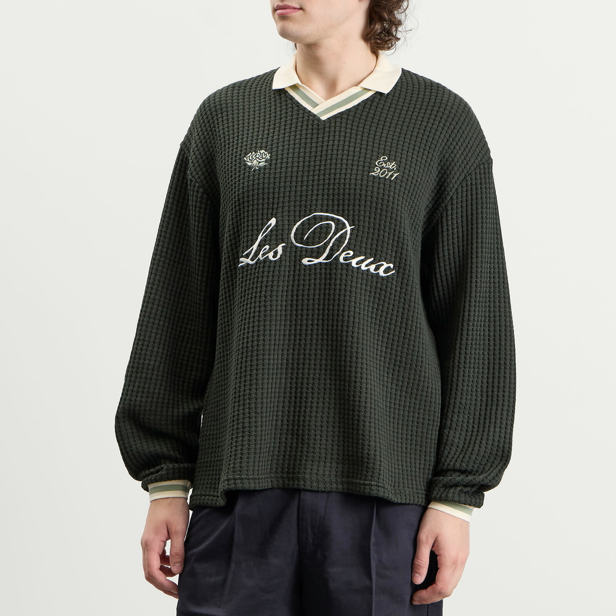 Les Deux Men's Waffle Long Sleeve Football Jersey in Rosin Green