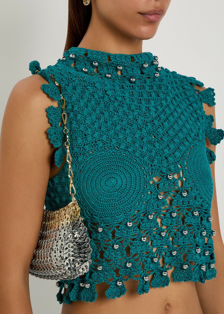 Rabanne Bead-embellished Crochet Cotton Cardigan Green
