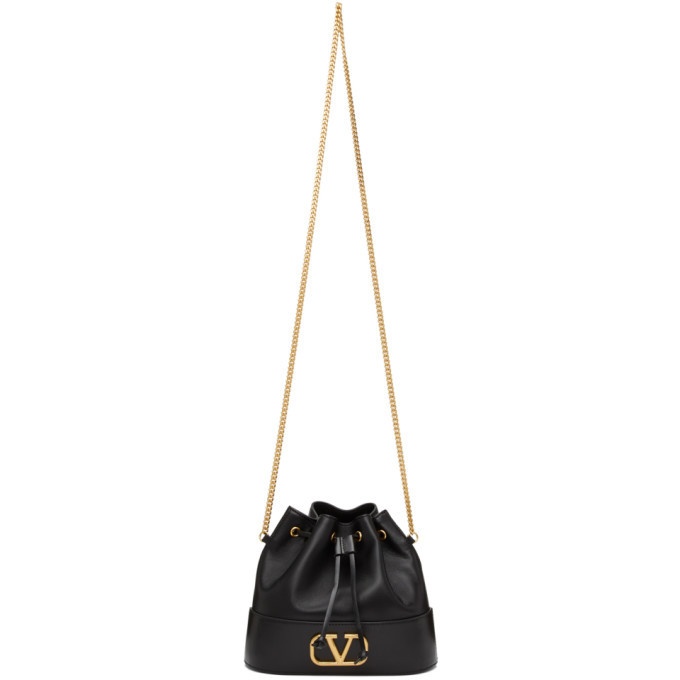 V Logo Signature Small Leather Bucket Bag in Black - Valentino