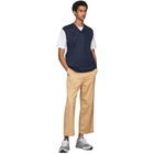 Junya Watanabe Navy and White Linen and Cotton T-Shirt