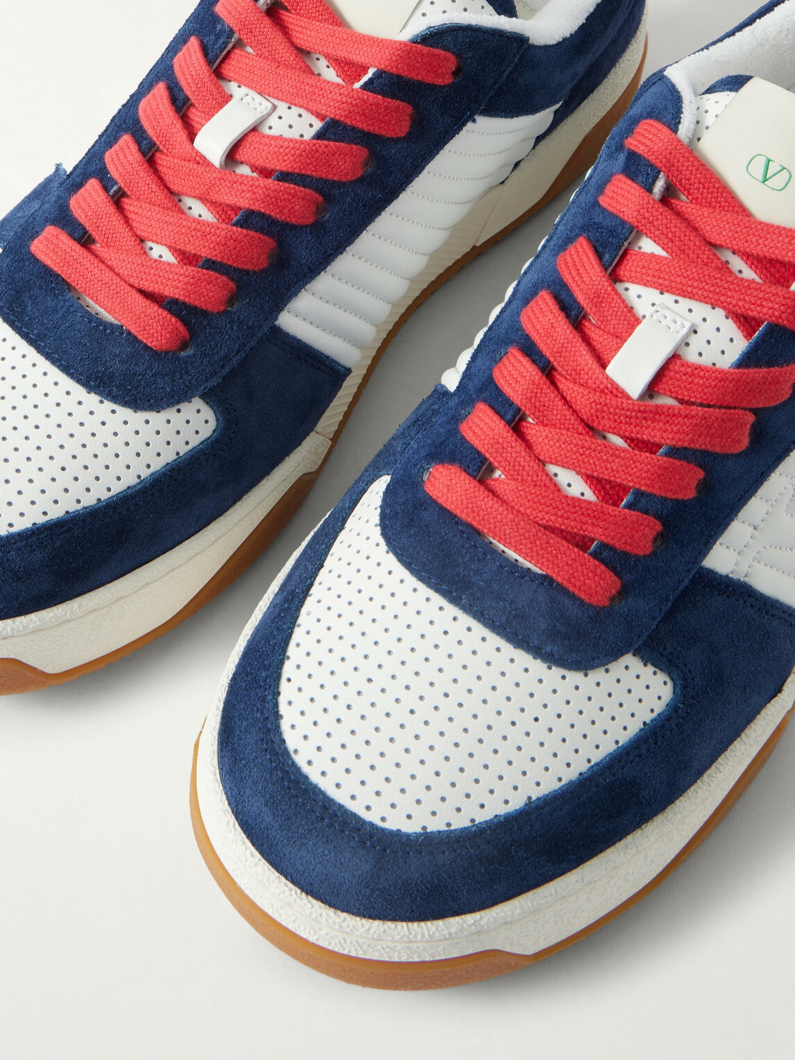 Valentino Garavani - Sparry Leather and Suede Sneakers - Blue