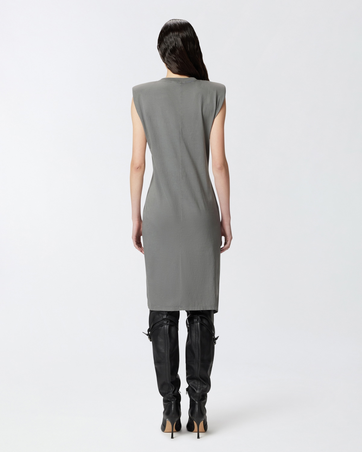 Pinko Knit Midi Dress With Padded Shoulders Grey Dark Seagull