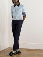 Thom Browne - Jacquard-Knit Silk and Cotton-Blend Polo Shirt - Blue