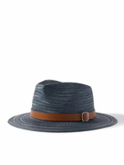 Loro Piana - Avea Leather-Trimmed Straw Panama Hat - Blue