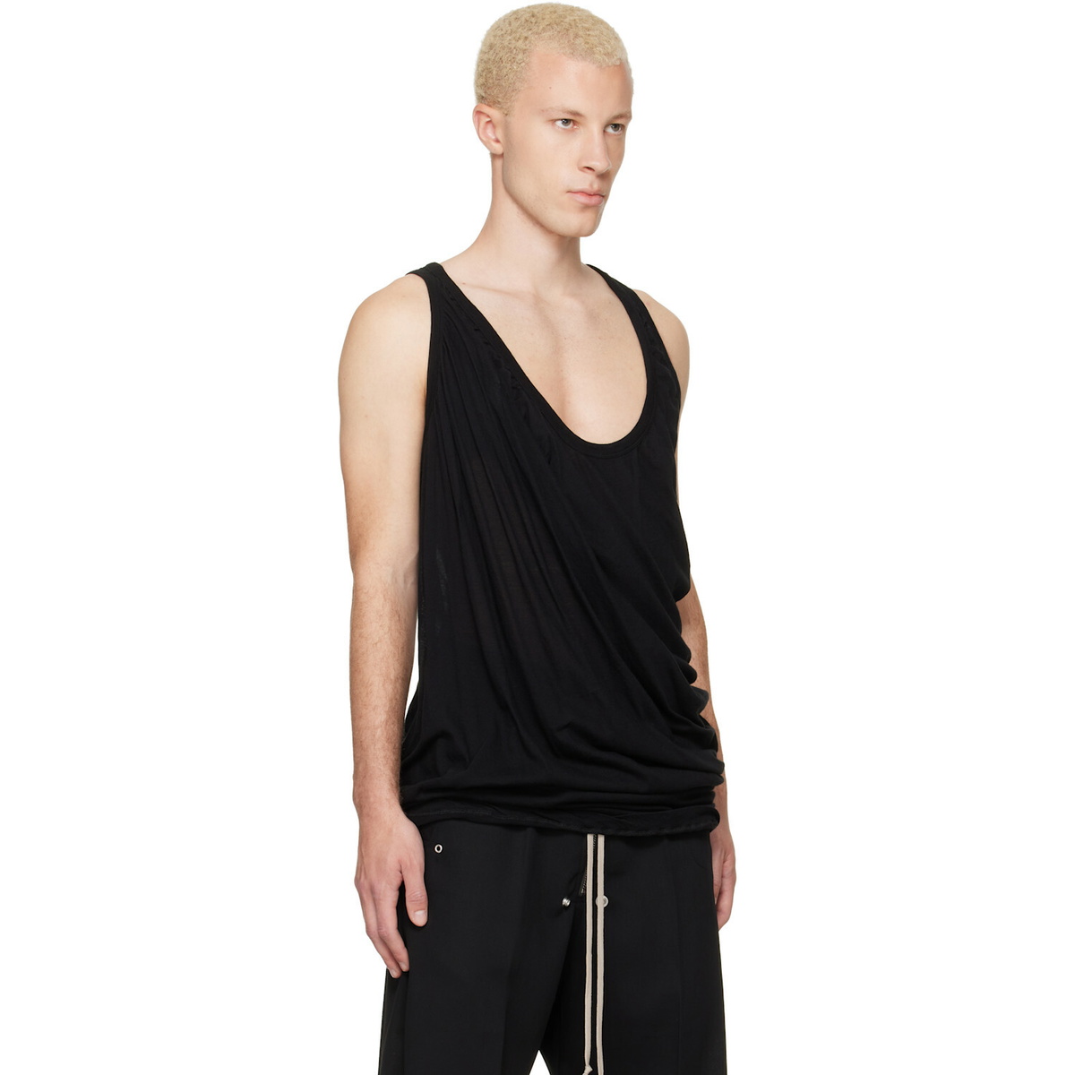 Rick Owens Black Tower Draped Pony Tank Top