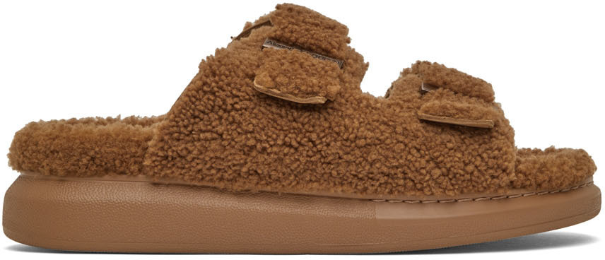 New Alexander McQueen double buckle brown shearling slides s-l400.jpg main image 4