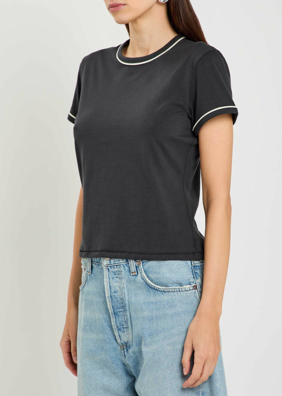 Frame The Ringer Pipe-trim Cotton T-shirt Navy