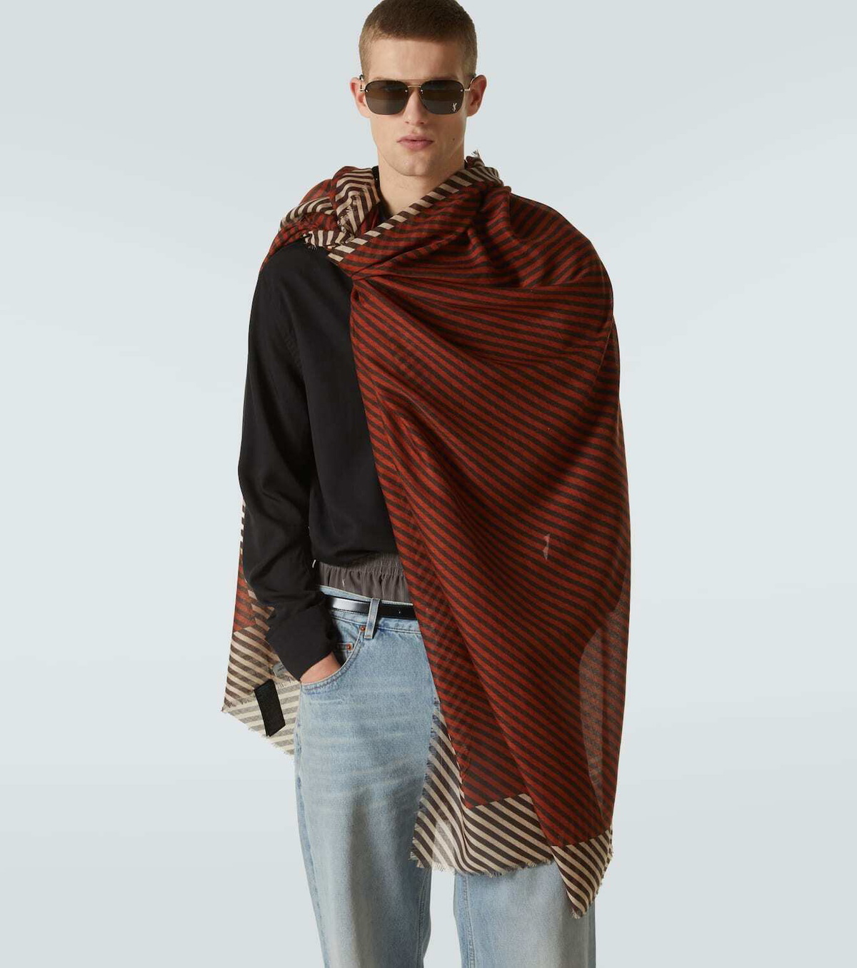 Saint Laurent Cassandre striped cashmere and silk scarf