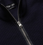 TOM FORD - Ribbed Wool and Cashmere-Blend Half-Zip Sweater - Blue