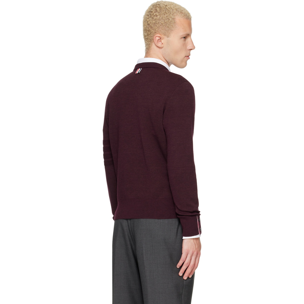 Thom Browne Burgundy Ottoman Milano Stitch 4-Bar Bomber Sweater