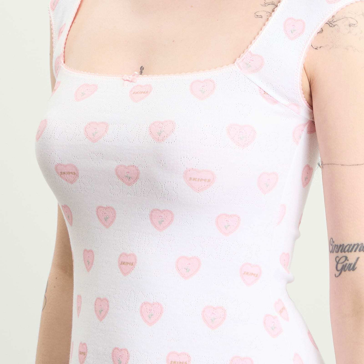 SKIMS Women's Pointelle Cap Sleeve Mini Dress in Snow Lace Hearts