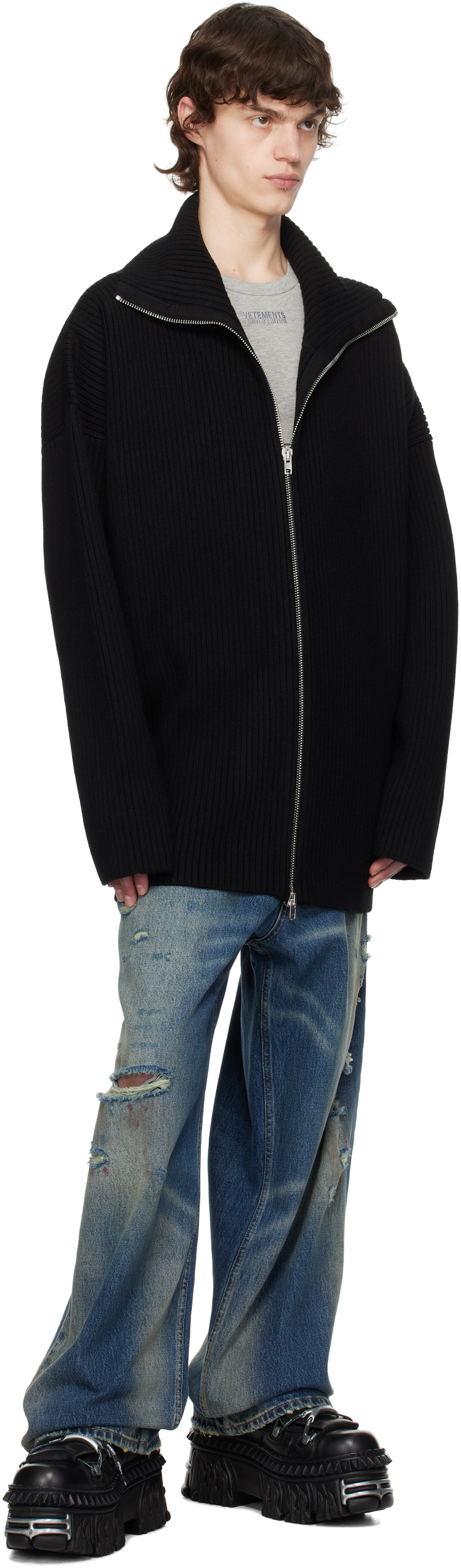VETEMENTS Black Zip-Up Sweater