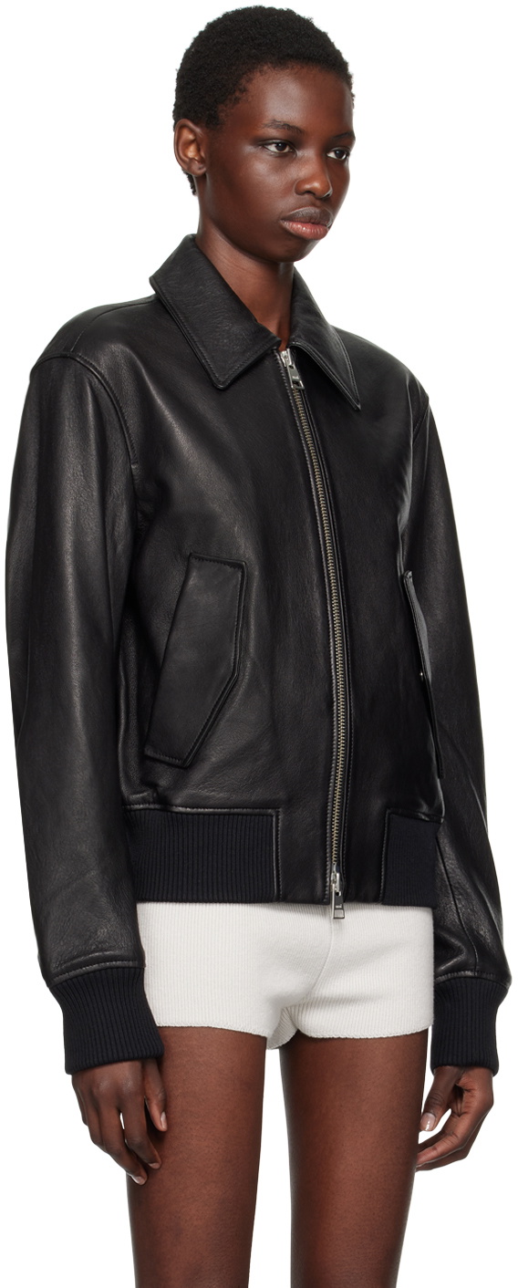 AMI Paris Black Zipped Leather Jacket AMI