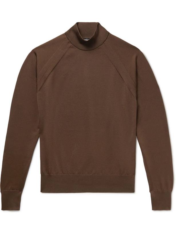 Photo: TOM FORD - Slim-Fit Stretch-Knit Mock-Neck Sweater - Brown