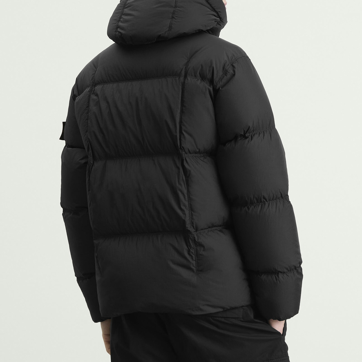 Stone Island Men's Seam Faded Light Nylon Tela Down Jacket in Black