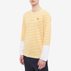 Comme des Garçons Play Men's Long Sleeve Stripe Contrast Sleeve Te in Yellow/White