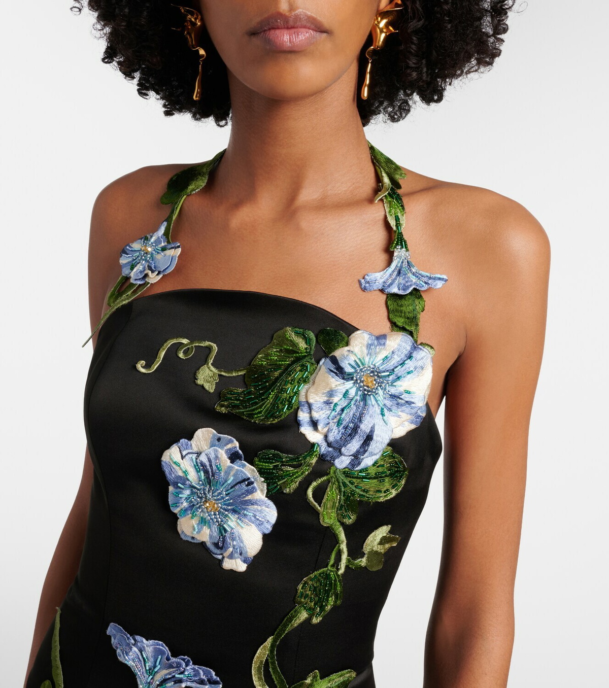 Leo Lin Floral-appliqué halterneck gown