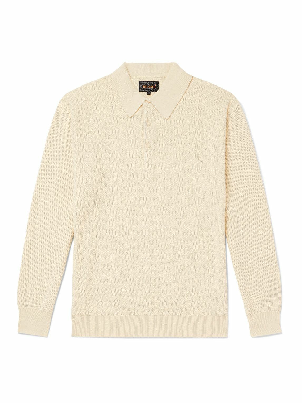 Beams Plus Men's Cable Knitted Polo Shirt in Ice Blue Beams Plus