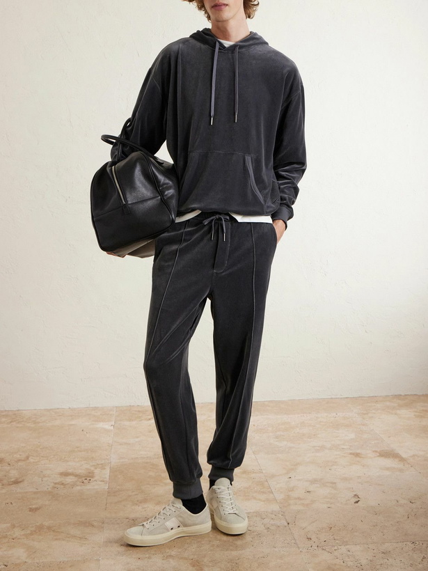 Photo: TOM FORD - Cotton-Blend Velour Hoodie - Gray