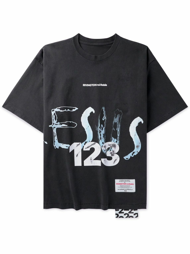 Photo: RRR123 - Cesus Saves World Tour Logo-Print Appliquéd Cotton-Jersey T-Shirt - Black