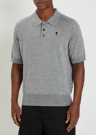 Ami Paris Logo-embroidered Wool Polo Shirt Grey