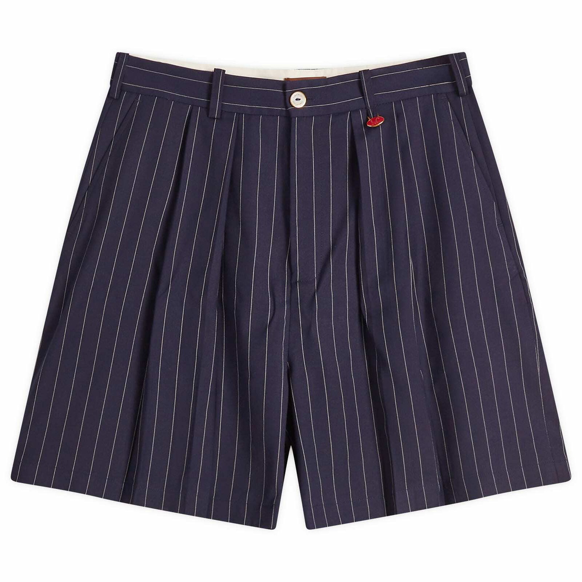 Late Checkout Men's Pinstripe Origami Shorts in Navy