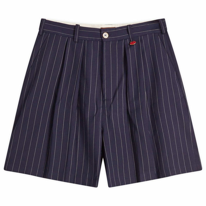 Photo: Late Checkout Men's Pinstripe Origami Shorts in Navy