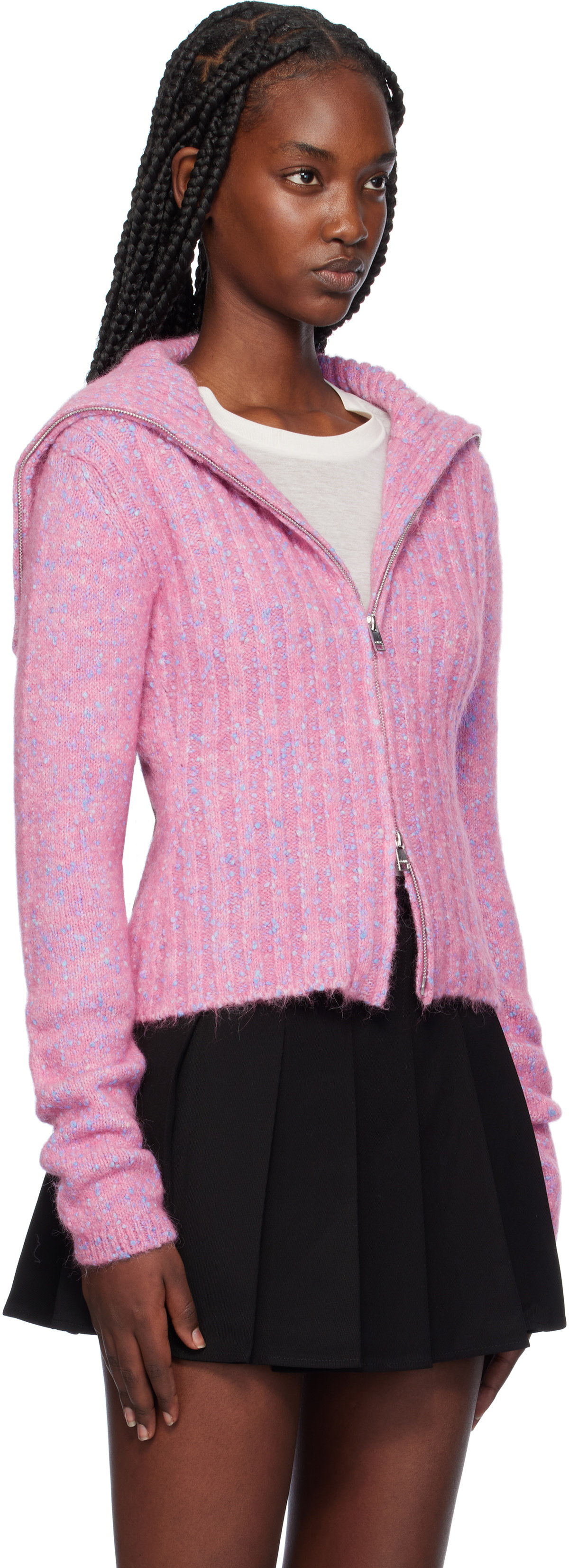 GANNI Pink Highneck Zip Cardigan GANNI